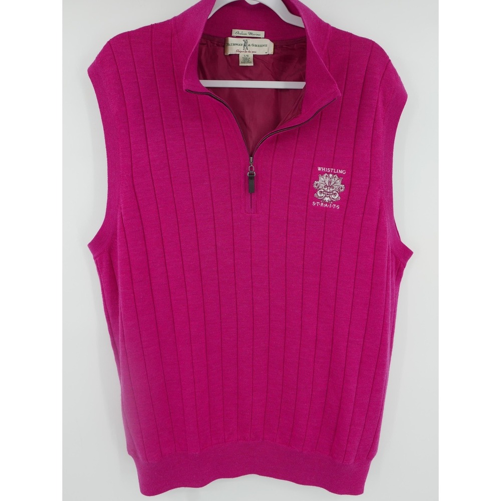 Fairway & Greene Sweater Vest Pink 1/4 Zip Whistling Straits Golf Men's Large